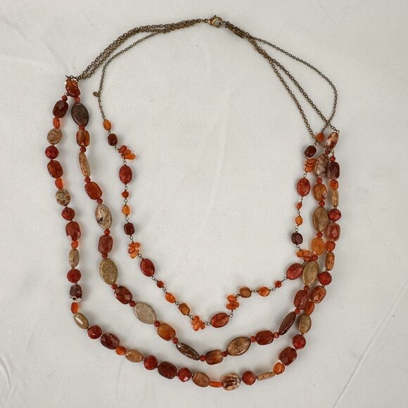 Vintage Coldwater Creek Multi-Strand Beaded Necklace 27-Inch Orange Brown Earthy - Picture 5 of 10